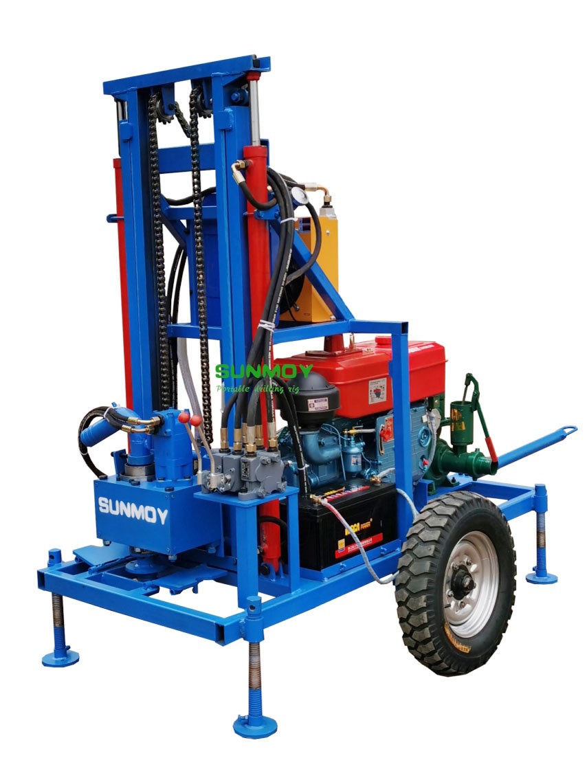 Perforadora de agua modelo HF300D montada sobre remolque